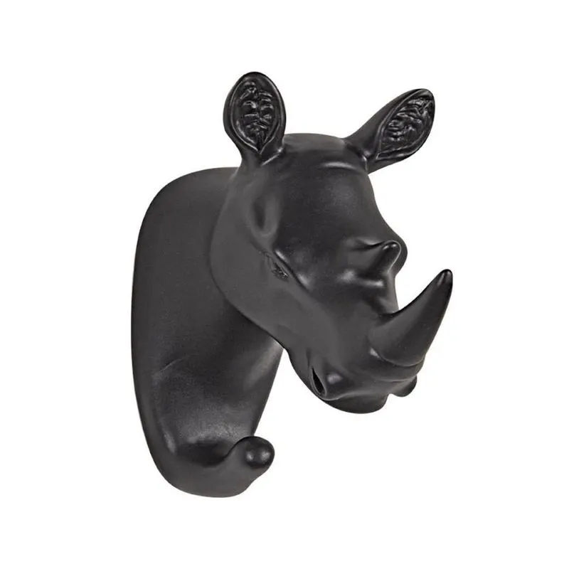Cabideiro Parede Rinoceronte Preto 11cm - Fácil Instalação