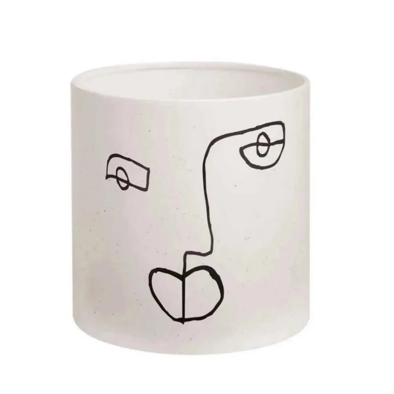 Cachepot rosto branco em ceramica