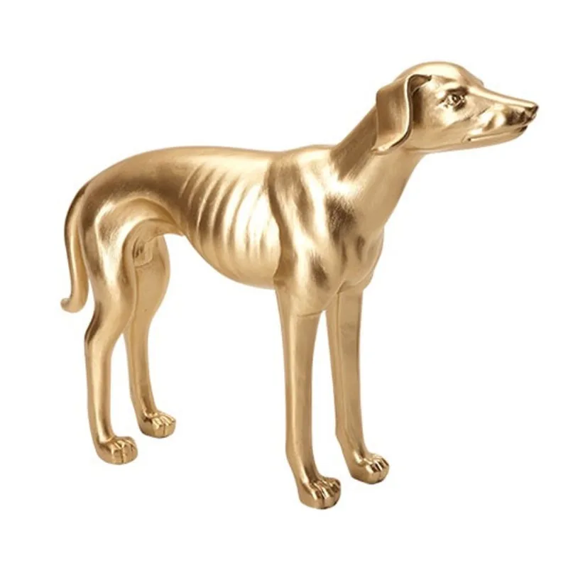 Escultura decorativa cachorro em resina dourada