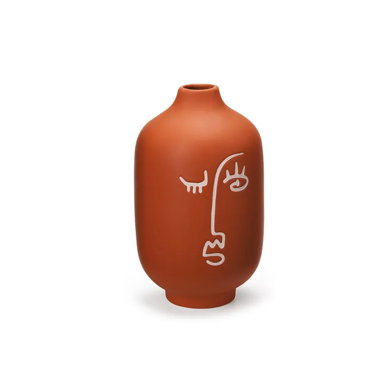 Vaso Decorativo Face Marrom em Cerâmica 23x14cm Mart