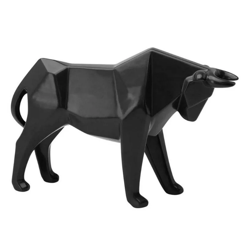 Touro Geométrico Decorativo 22cm em Cerâmica Black Mart/Moas