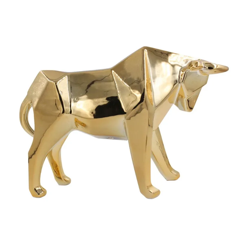 Touro Geométrico Decorativo 22cm em Cerâmica Gold Mart/Moas