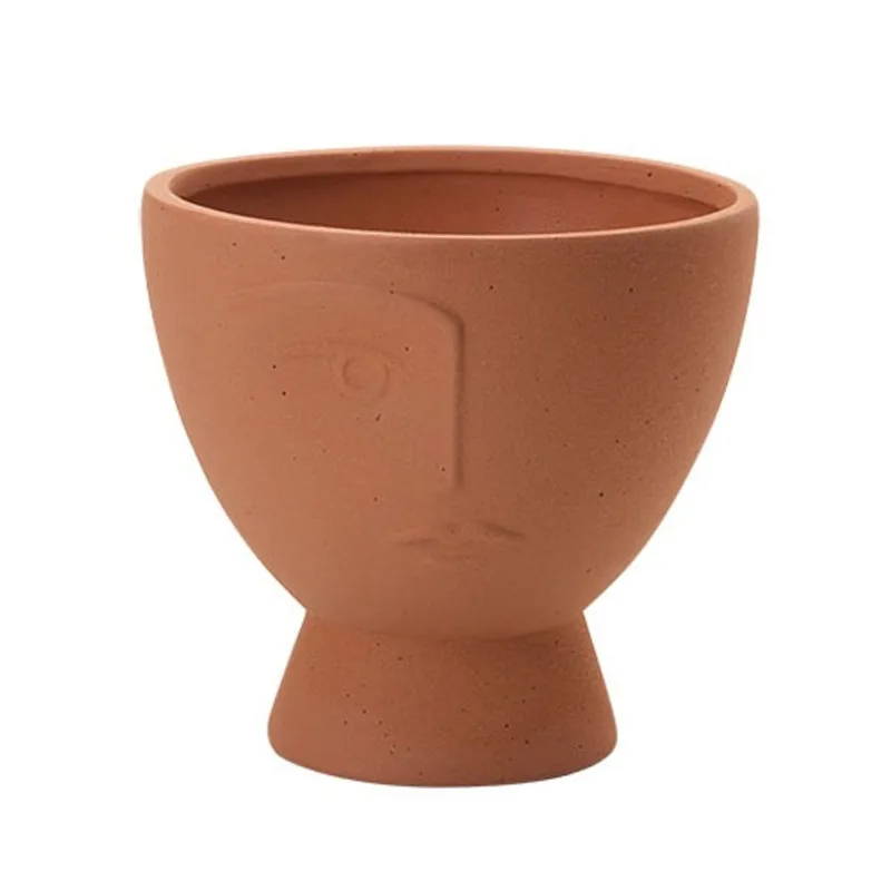 Cachepot em ceramica com rosto E pedestal terracota