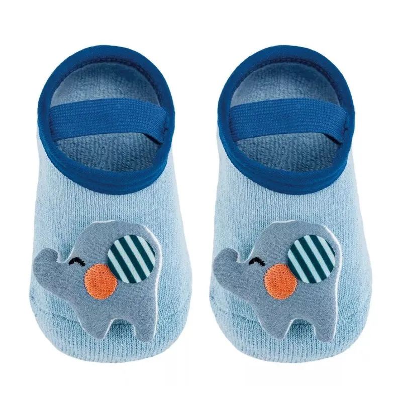 Meia Sapatinha Infantil Antiderrapante Com Aplique Tam. M (1-3 Anos) Elefante Azul - Buba