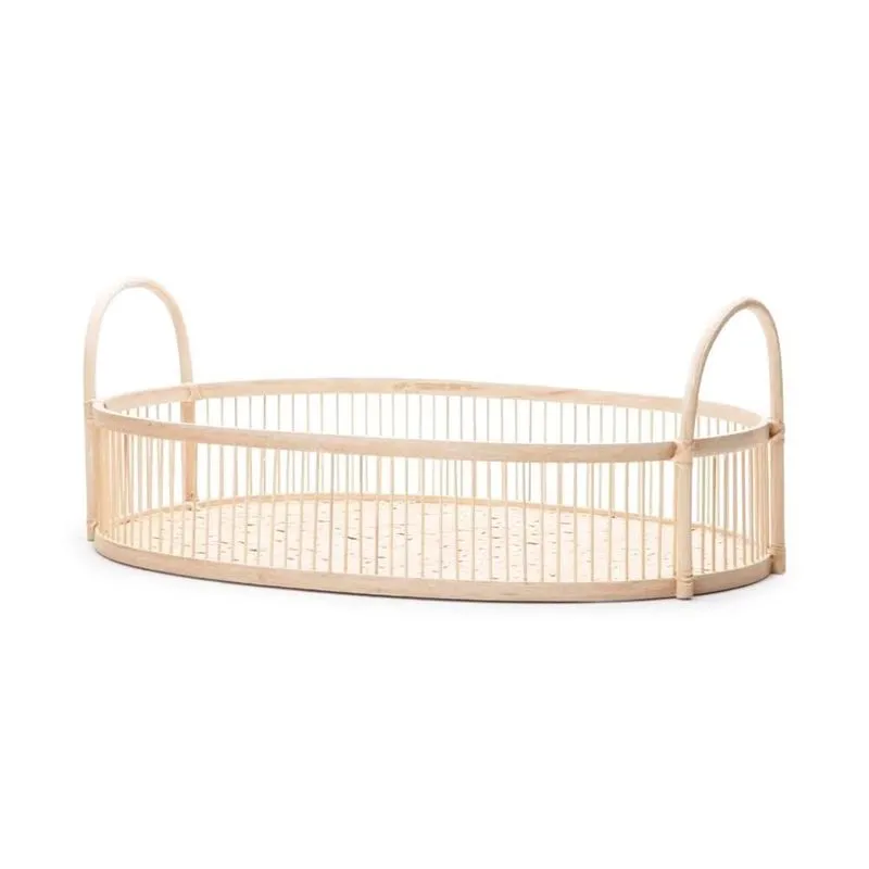 Bandeja em Bambu Oval com Alça Off White G 50cm