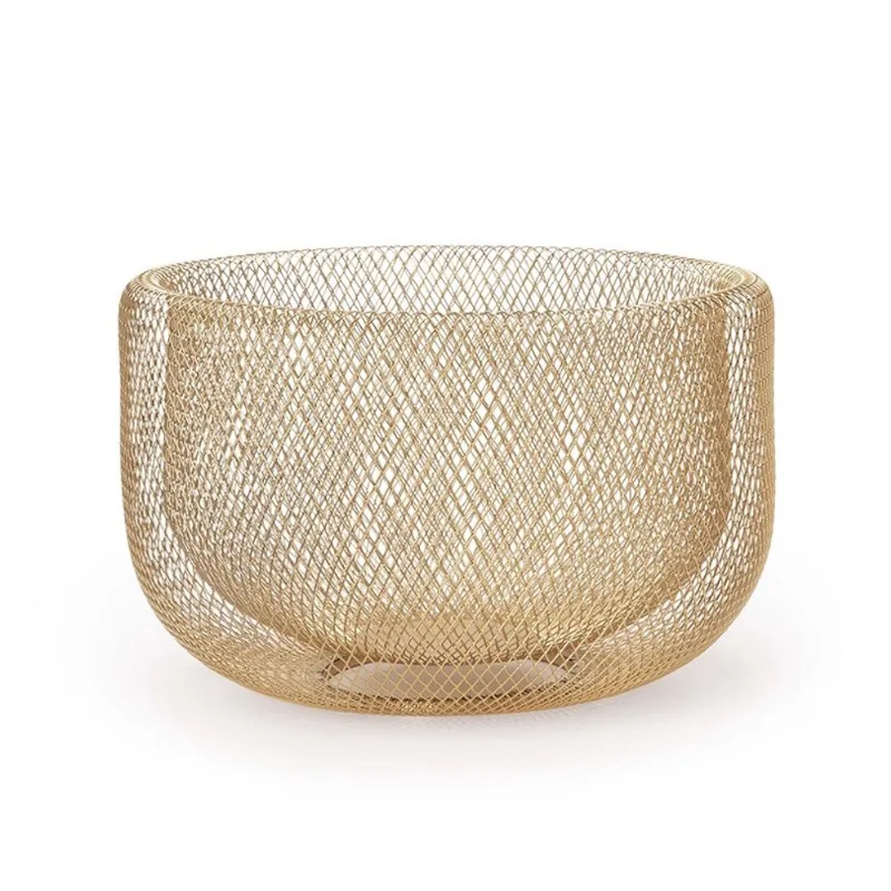 Centro de mesa fruteira em metal dourado aramado redondo G