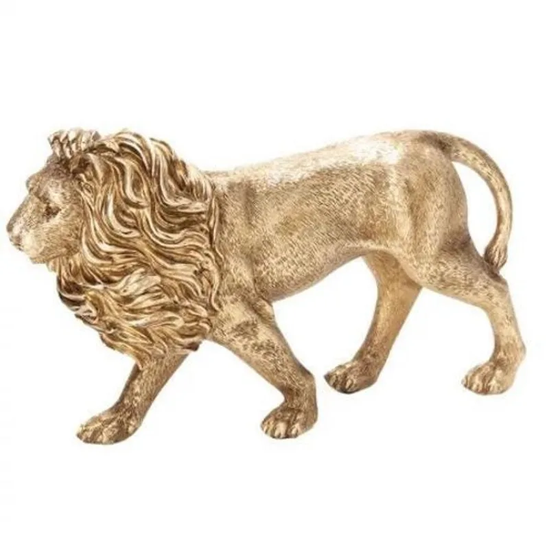 Escultura Leão Em Poliresina 14891 Dourado Mart
