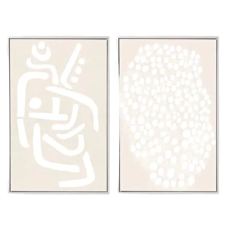 Kit 2 quadros em canvas com estampa abstrata mart bege
