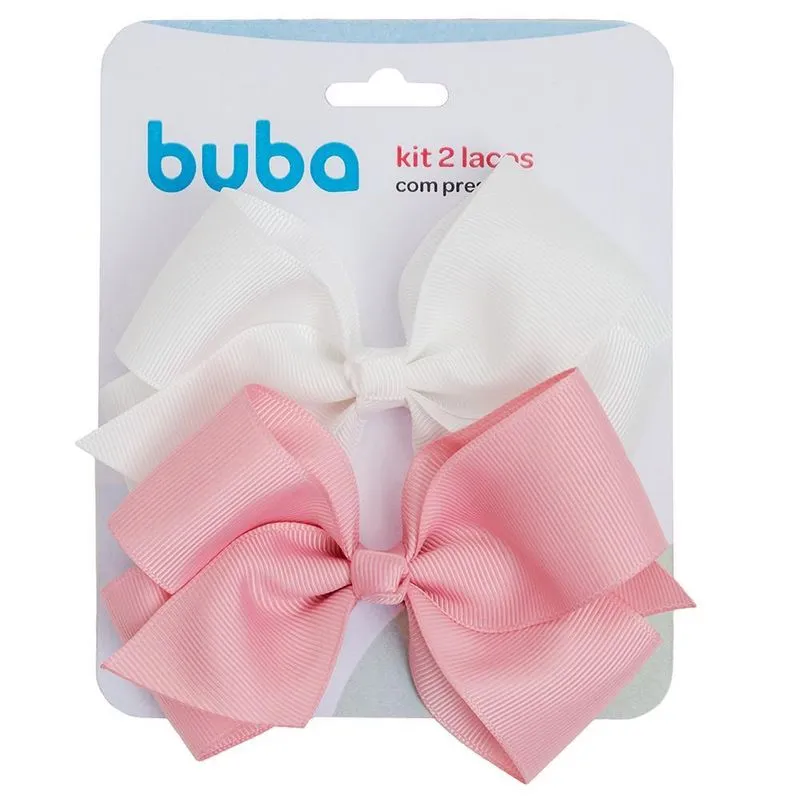 Kit Laços Infantil Branco E Rosa Com Presilha 2un 15314 Buba