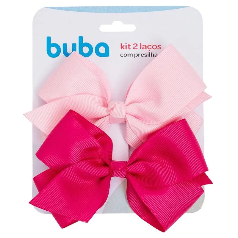 Kit Laços Infantil Grande Rosa Com Presilha 2un 15315 - Buba