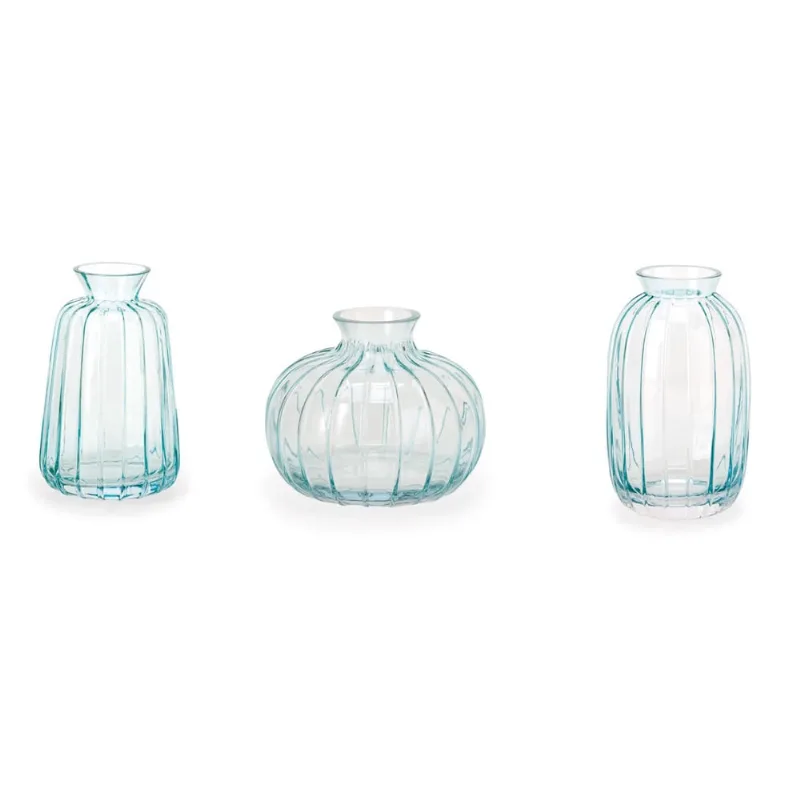 Kit 3 vasinhos em vidro azul mart decorativo