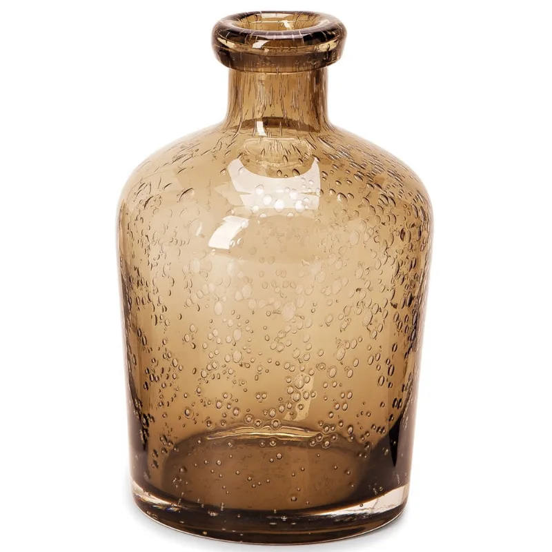 Vaso em vidro marrom bojudo decorativo 18cm