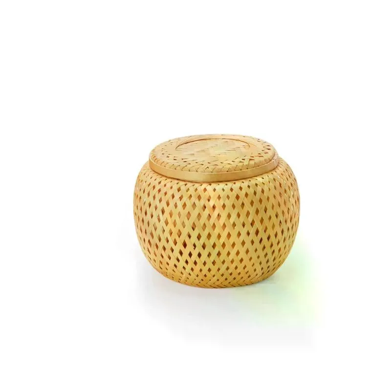 Cesto em treliça com tampa em bambu natural P