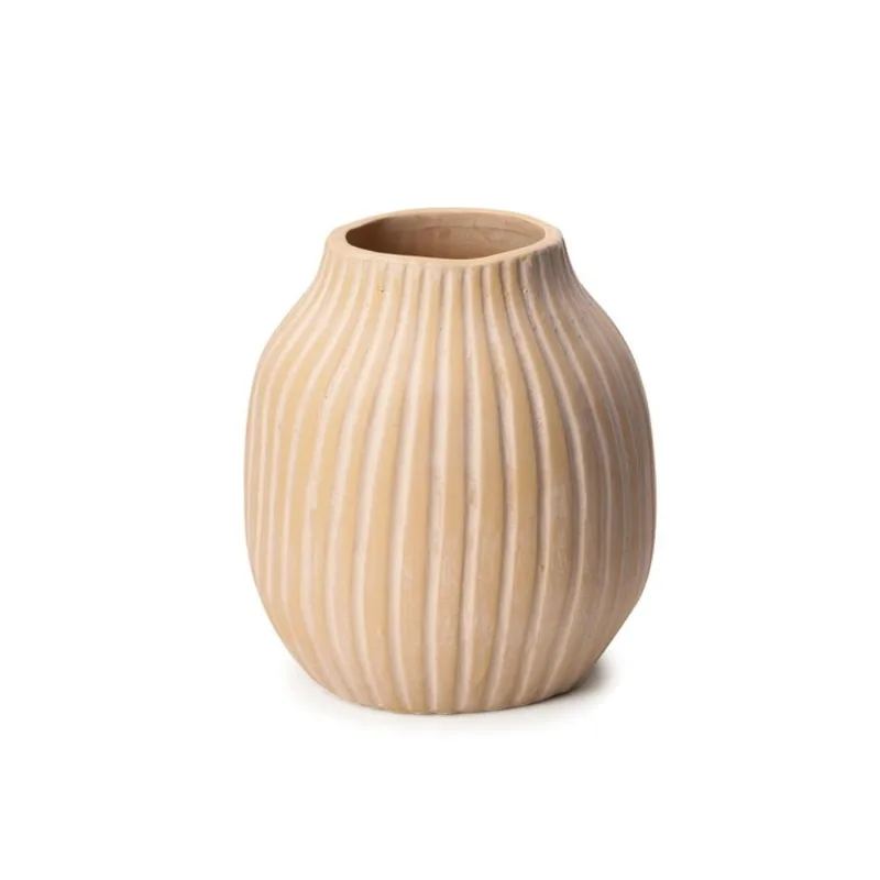Vaso terracota em ceramica riscado com detalhes branco P