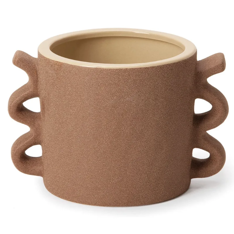 Cachepot em ceramica marrom com ondulaçoes 13,5cm