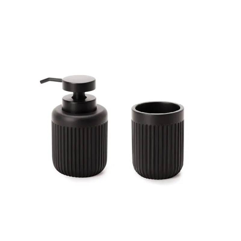Kit banheiro porta-sabonete liquido E copo em cimento preto