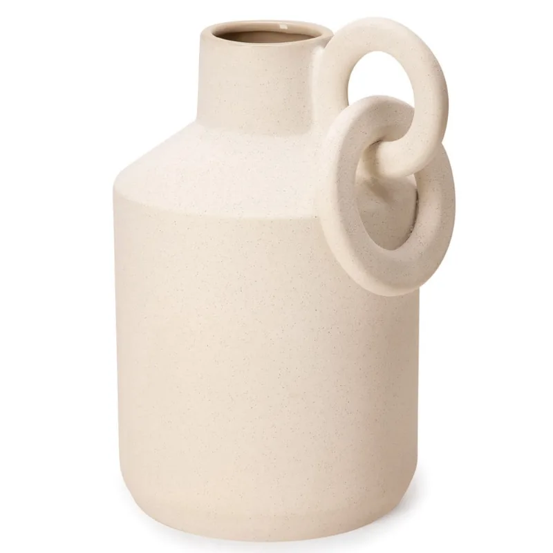 Vaso em ceramica off white com elos geometricos 50cm