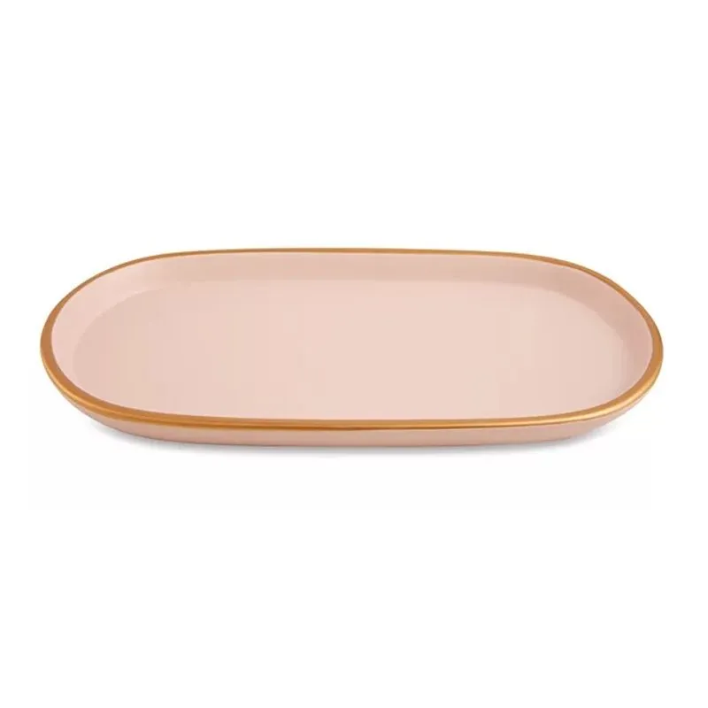 Bandeja em ceramica Rosa com Bordas Douradas: 22 5 x 13 5 x 1 5 cm - Mart