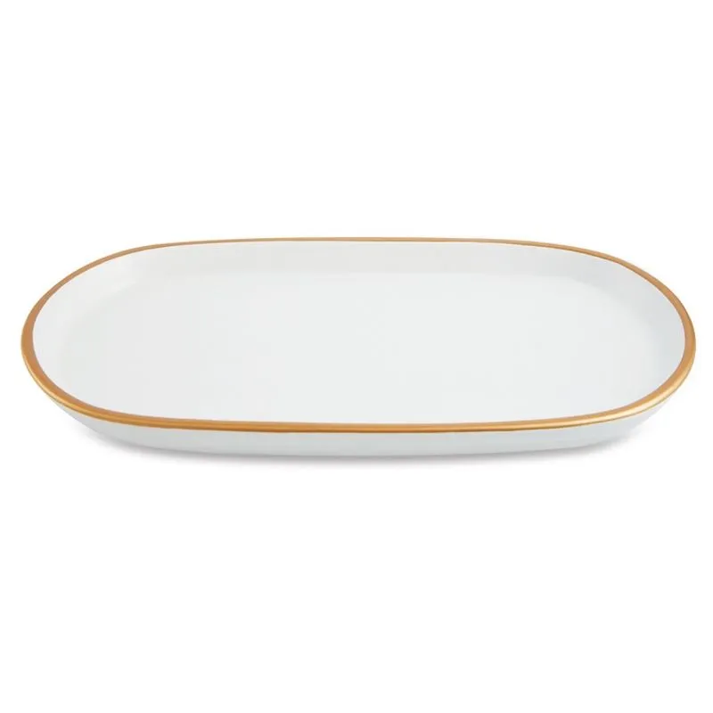 Bandeja em ceramica branca com borda dourada G