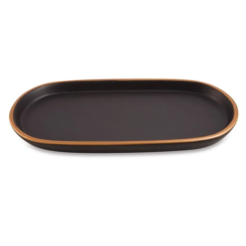 Bandeja em ceramica preta com borda dourada G