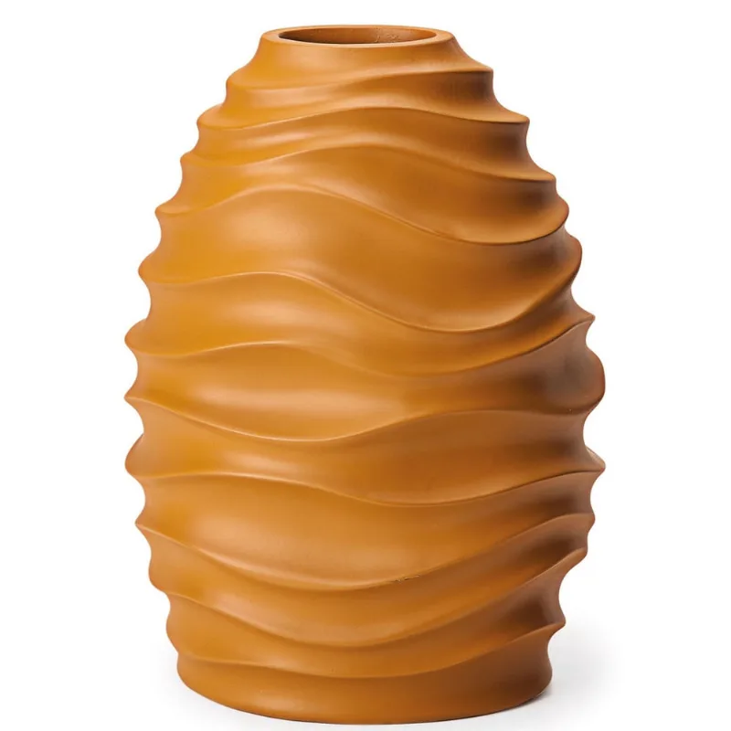 Vaso em poliresina caramelo ondulado 30cm
