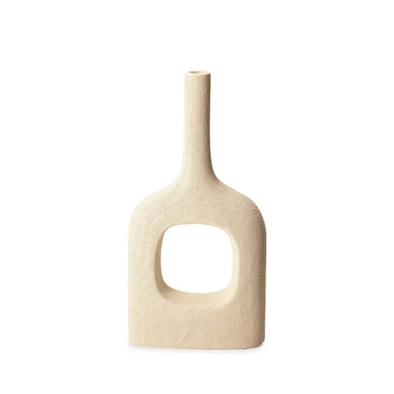 Vaso em poliresina geometrico claro amadeirado alto