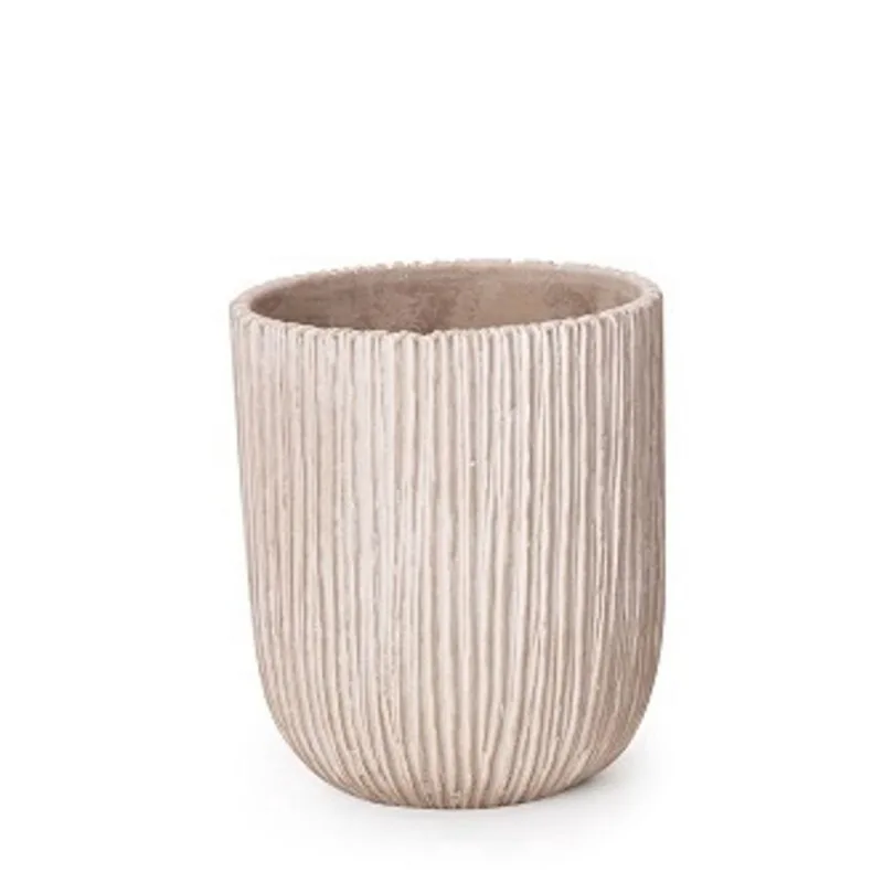 Cachepot em cimento rustico branco com ranhuras G
