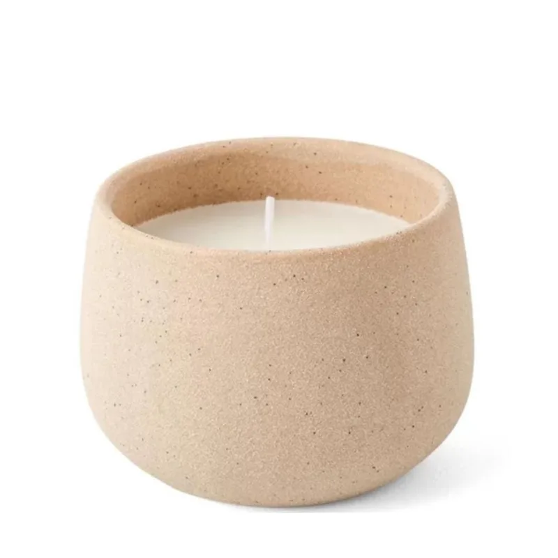 Vela com suporte em ceramica - bege