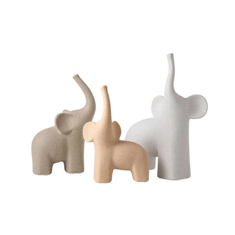 Escultura Trio De Elefantes Em Cerâmica