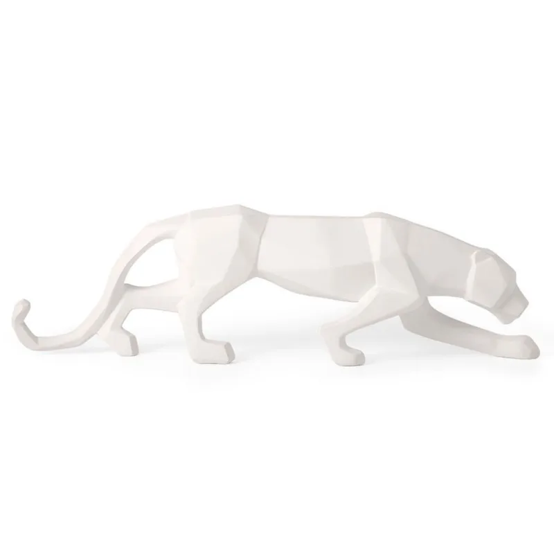 Escultura Leopardo Poliresina Branco Animal Poder Mart 16689