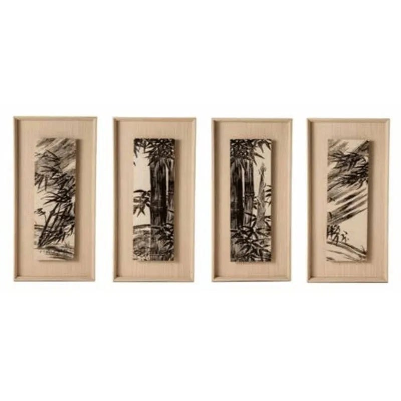 Kit 4 quadro em mdf folhagem E bambu mart