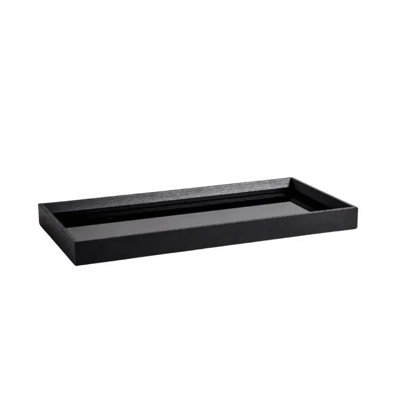 Bandeja Retangular Em Mdf Com Vidro Preta 38x18cm Mart