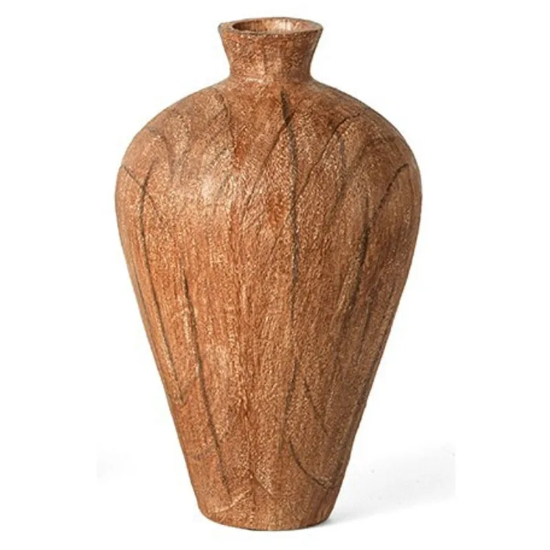 Vaso em poliresina marrom bojudo amadeirado 16cm mart