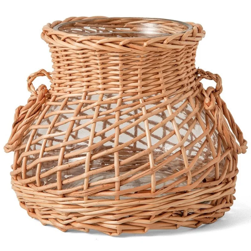 Vaso em vidro com fibra natural mart 16,5cm