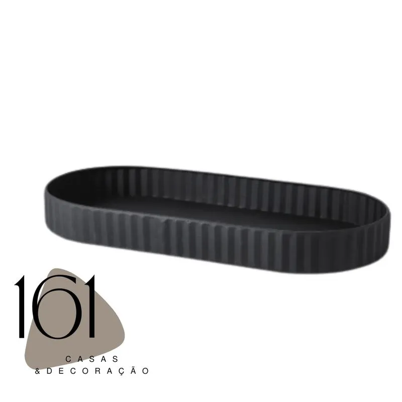 Bandeja em metal Oval Off Black - Mart - 38X4X19 cm
