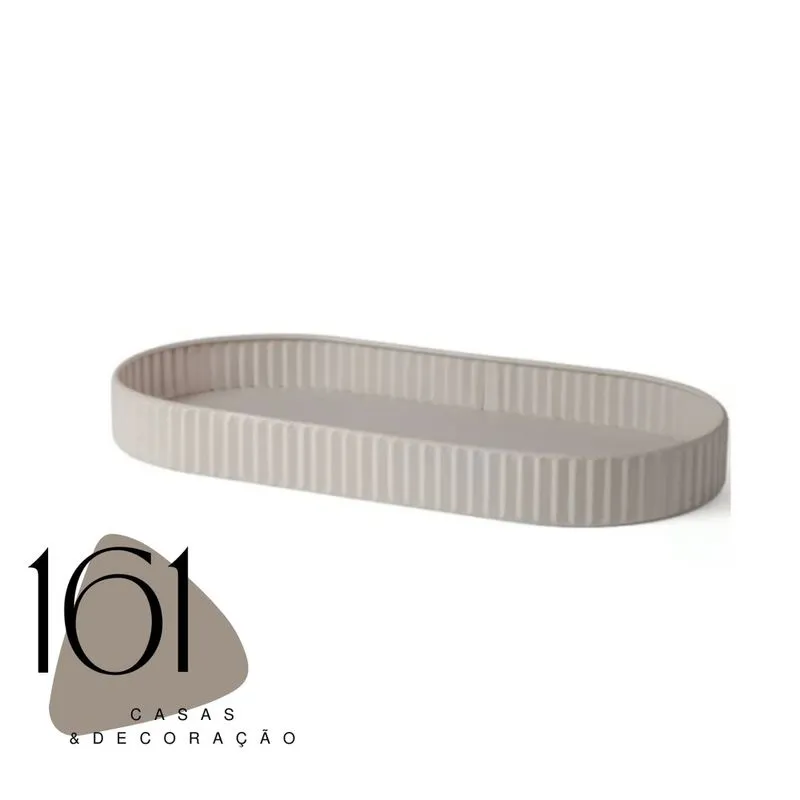 Bandeja em metal Oval Off White - Mart - 38X4X19 cm