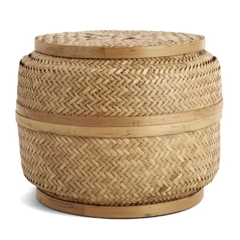 Cesto com tampa decorativo em bambu natural mart 20x26cm