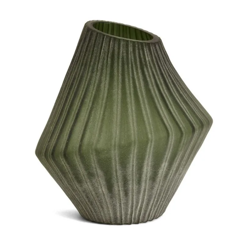 Vaso em vidro verde geometrico com relevo mart 26CM