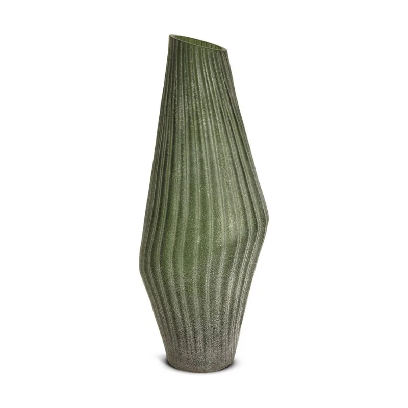 Vaso em vidro verde geometrico com relevo mart 41CM