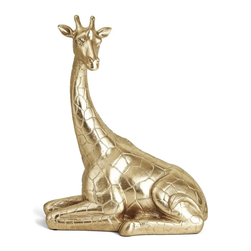 Escultura girafa sentada em polirresina dourado mart