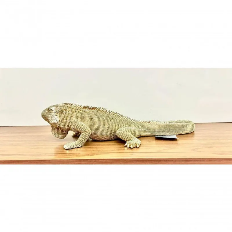 Escultura Decorativa Iguana Em Polirresina Temática Animal Dourado Mart 32cm
