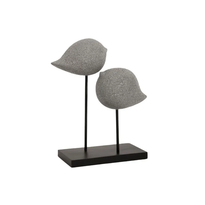 Escultura Dois Pássaros Em Poliresina Cinza Preto Grande