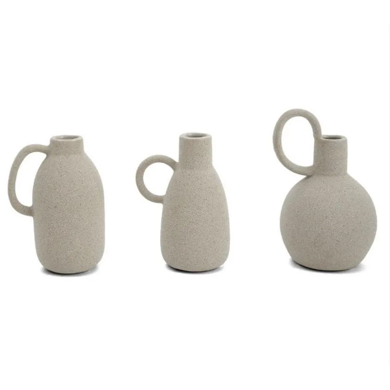 Kit 3 minivaso cinza decorativo em ceramica mart