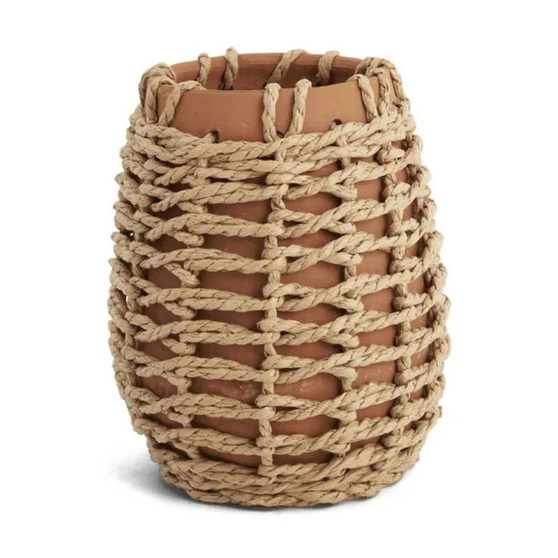 Vaso em ceramica com trama em papel marrom 18,5cm mart