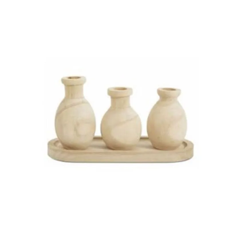Minivasos em madeira com base 4 pcs