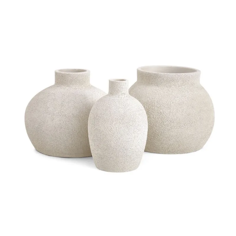 Kit 3 minivasos em poliresina - off white mart