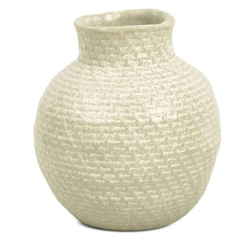 Vaso em ceramica bege bojudo mart 15,5cm