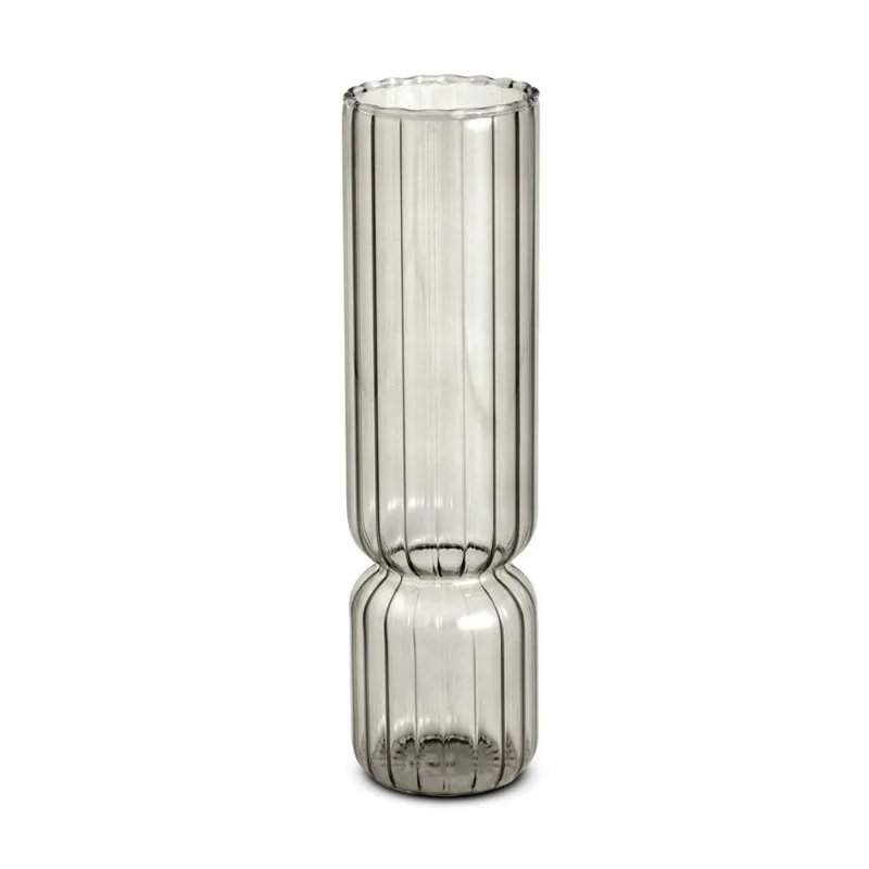 Vaso em vidro verde com texturas em linhas mart 26cm