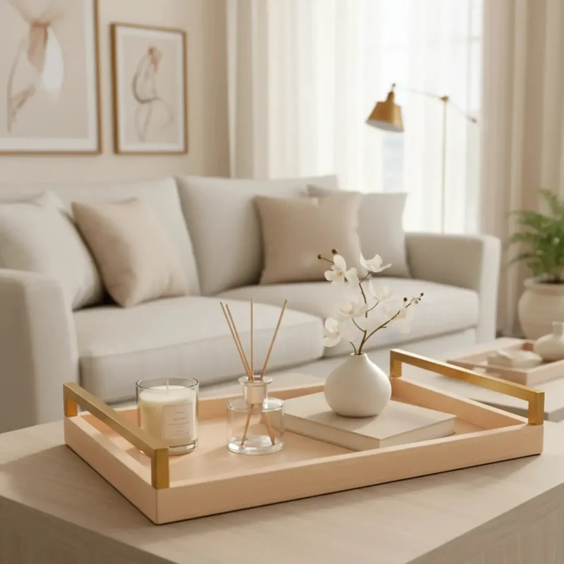 Bandeja Média em MDF com PU Bege 6,5x27x39,5cm Mart