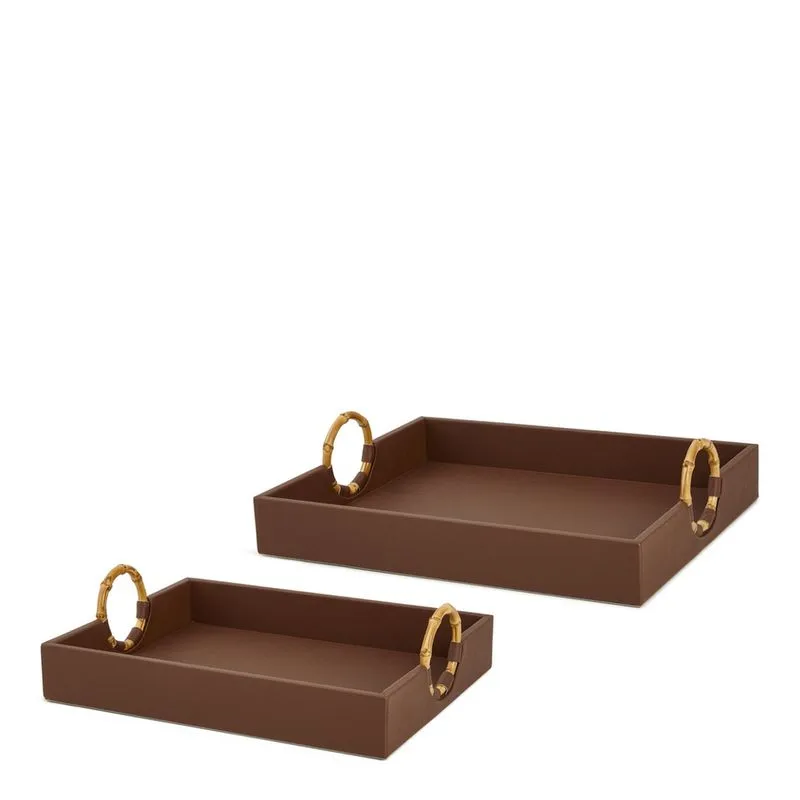 Kit bandejas em mdf com revest. em pu - 2 pcs marrom mart